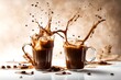 Visualize the excitement of Valentine's Day with a vibrant image capturing the moment of iced coffee splashing against a pristine white background. The dynamic motion offers a delightful and energetic