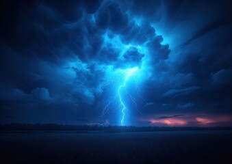 Wall Mural -  Heavy storm bringing thunder, lightnings and rain.