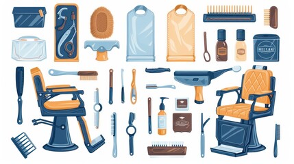 Wall Mural - Barbershop equipment, tools, cosmetics vector icons