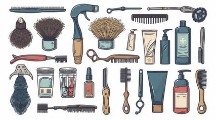 Wall Mural - Barbershop equipment, tools, cosmetics vector icons