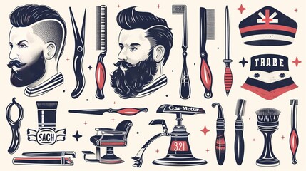 Wall Mural - Set of vintage barber shop logo graphics and icons