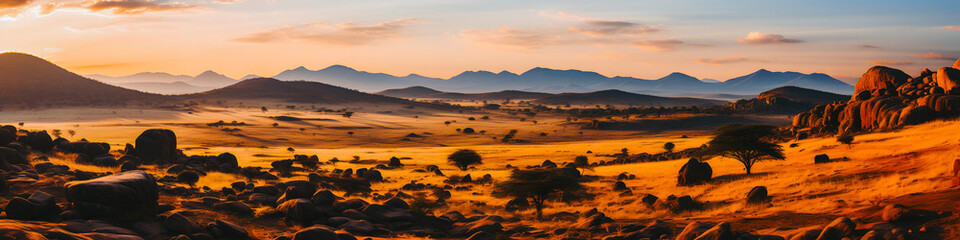 Wall Mural - Panorama, paysage au coucher du soleil