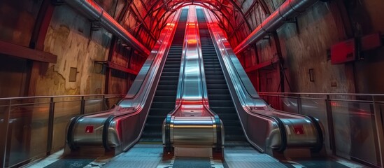 Canvas Print - Escalator and ladder connecting levels underground in Barcelona.