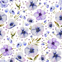 Canvas Print - Watercolor wildflower seamless pattern. Meadow flower elegant bloom background botanical print