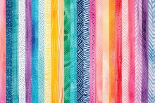A Textile Design Featuring A Rainbow Of Vertical Stripes In A Variety Of Patterns Like Chevron And Herringbone Abstract Background