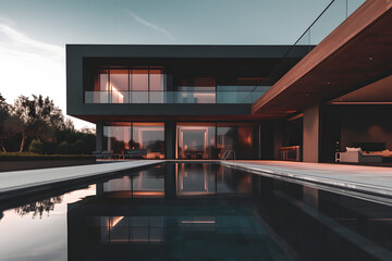 Wall Mural - minimalistic luxury house, real estate, dark theme, smart home, website header image