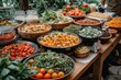 A vibrant and bountiful display of fresh, local produce and whole foods adorns the table, inviting us to indulge in a variety of vegan and vegetarian options at this bustling marketplace