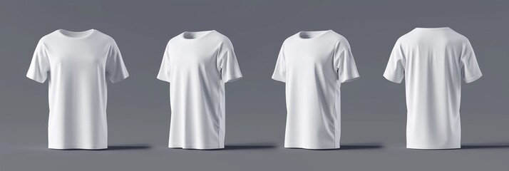 Set Mockup of a white oversized t-shirt 3D rendering, with a round neck, universal clothing for women, men, isolated on background. Template of fashion clothes for branding, place for design