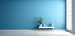 © Andrea - Extra wide blue virtual empty room background backdrop banner image with window for online presentations and zoom meetings