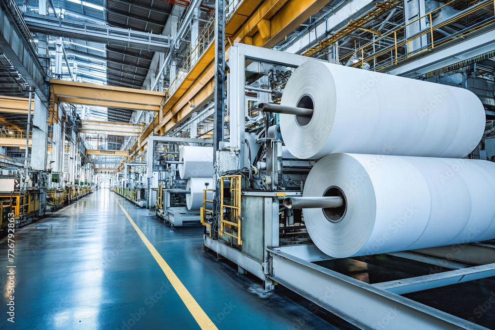 Paper production machine. Powerful modern equipment for the production ...