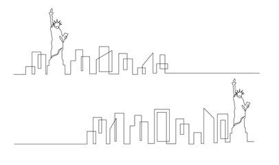 Wall Mural - One single line drawing New York city skyline United States. template