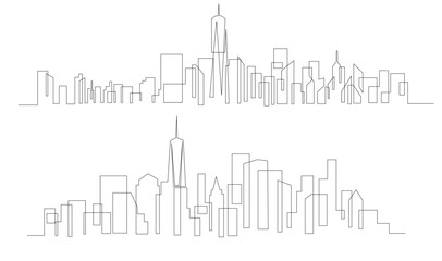 Wall Mural - One single line drawing New York city skyline United States. template