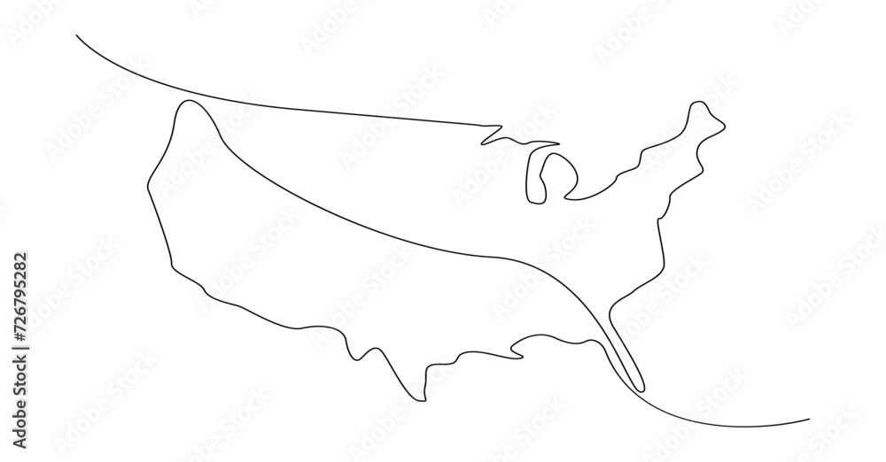 Vetor USA map one continuous line drawing. Country single line contour ...
