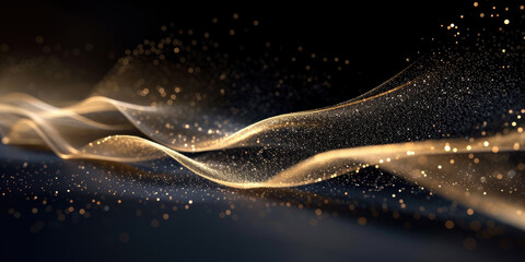 Wall Mural - gold particles wave background, Abstract gold light effect on black background