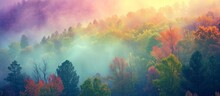 A Serene, Colorful Scene Above The Forest On A Calm Day.