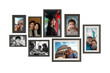 © Pajaros Volando - Collection of many photo frames of Asian American family. Isolated over white transparent wall background