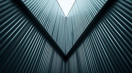 Wall Mural - Corrugated metal walls of industrial building. Pitched roof. Abstract modern architecture in minimal style. Material geometric pattern with triangles, polygons, angular structure and p : Generative AI