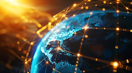Leinwandbilder - Communication technology and internet worldwide for business. Global world network connected and telecommunication on earth cryptocurrency, blockchain and IoT. : Generative AI