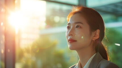 Fototapete - Working woman, Asian businesswoman working in the office, managing in the office, running a company, running a startup business. The concept of working in a startup company. : Generative AI