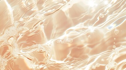 Aufkleber - Abstract summer banner background Transparent beige clear water surface texture with ripples and splashes. Water waves in sunlight, copy space, top view. Cosmetics moisturizer micellar : Generative AI