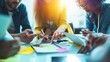 © Generative AI - Group of People from Multiple Ethnicities Working on Problem Solving Using Notes, Laptop and Tablet in a Meeting Room at the Office. Teammates Giving Constructive Feedback on Eachother : Generative AI
