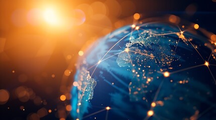Leinwandbilder - Communication technology and internet worldwide for business. Global world network connected and telecommunication on earth cryptocurrency, blockchain and IoT. : Generative AI