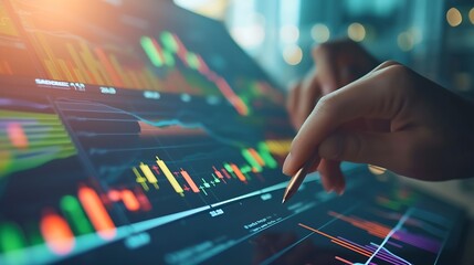 Leinwandbilder - Business people analyze financial data chart trading forex, Investing in stock markets, funds and digital assets, Business finance technology and investment concept, Business finance b : Generative AI