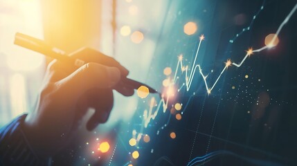 Leinwandbilder - Businessman draw growth graph analysing stock market profit on global business investment. Banking, financial planning management strategy for business growth and success on data netwo : Generative AI