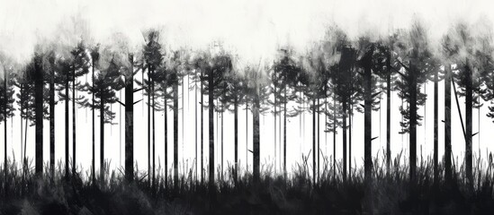 Canvas Print - Summer pine forest with black and white vertical grass tapestry.