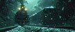 © Ruslan Shevchenko - The train is traveling at high speed. Winter. Generative AI. Railway. River