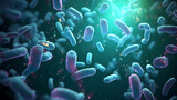 Fototapeta  - Various shapes of bacteria, probiotics on light background, macro shot of different types of bacteria