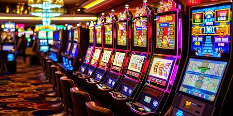 Rows of slot machines at the indoor casino