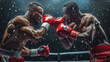 © Peachaya - Two boxers fighting on the ring. Splashes sweat on the background. Generative AI.