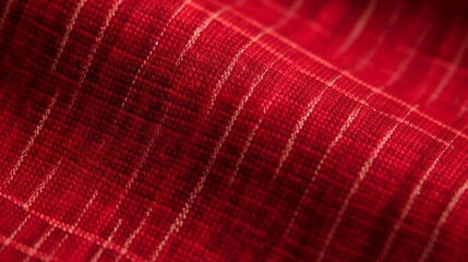 Wall Mural - Macro shot of red and white checkered fabric, detailed textile background.