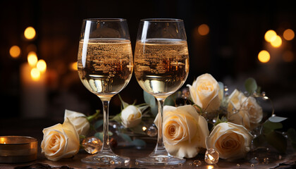 Sticker - Romantic wedding night champagne, wine, candlelight, elegance, celebration, love generated by AI