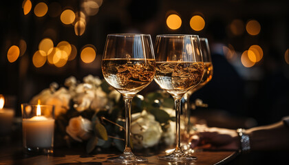 Sticker - Luxury celebration, wineglass illuminated, romance in a close up flame generated by AI