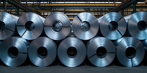 Steel sheet rolls in factory