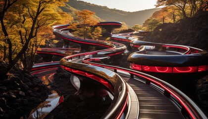 Sticker - Driving through the vibrant autumn landscape, the car speeds outdoors generated by AI