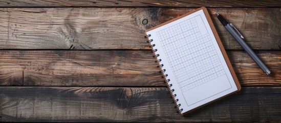 Poster - Top-down view of a wooden table with a school notebook, pen, and empty sheets, displaying a to-do list.