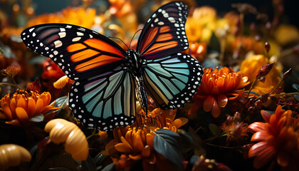 Sticker - Vibrant colored butterfly flying in nature beauty generated by AI