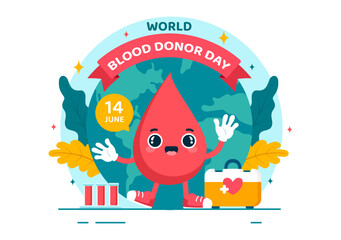 Wall Mural - World Blood Donor Day Vector Illustration on June 14 with Human Donated Bloods for Give the Recipient in Save Life in Flat Cartoon Background