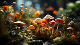 Fototapeta Dinusie - Freshness of autumn growth in uncultivated forest, close up of toadstool generated by AI