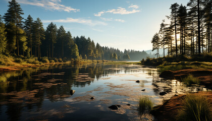 Canvas Print - Tranquil scene of a majestic mountain range generated by AI