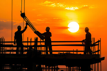 Wall Mural - photo construction workers at sunset