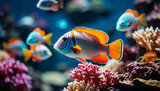 Fototapeta Do akwarium - Vibrant underwater nature colorful fish swimming in coral reef generated by AI