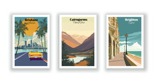 Brighton, England. Cairngorms, National Park. Brisbane, Australia - Vintage Travel Poster. High Quality Prints.