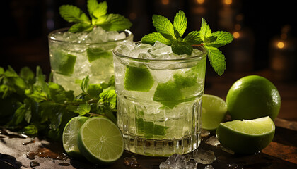 Wall Mural - Refreshing summer mojito cocktail with citrus fruit and mint leaf generated by AI