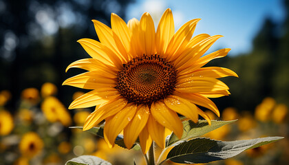 Sticker - Yellow sunflower, vibrant beauty in nature, close up of single flower generated by AI