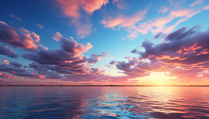 Wall Mural - Sunset over the tranquil sea, nature beauty in vibrant colors generated by AI