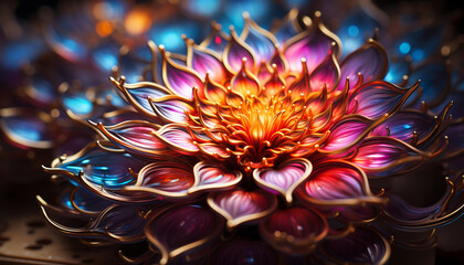 Wall Mural - Close up of a vibrant, multi colored flower petal generated by AI